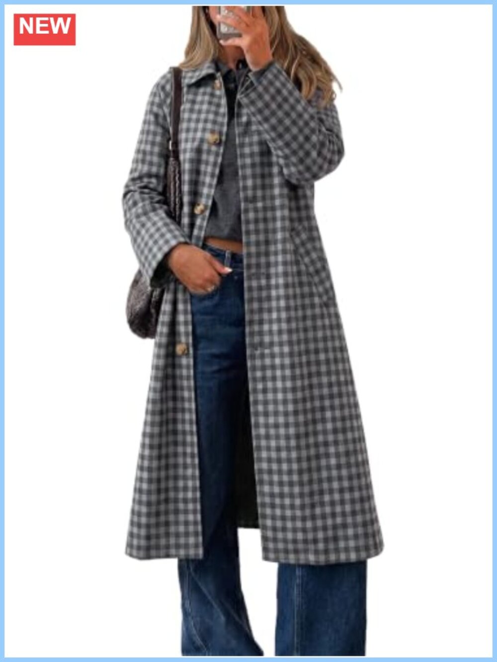 Womens Plaid Trench Coat Single Breasted Long Fall Jacket